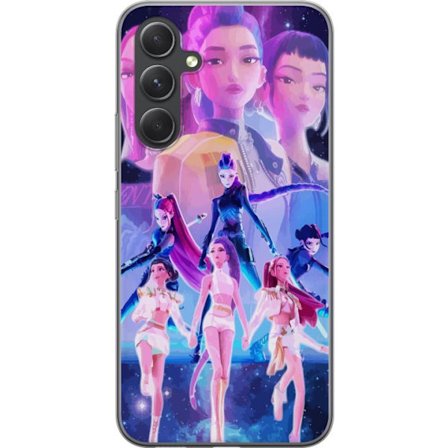 Yhteensopiva Puhelinkuori Samsung Galaxy A55 K-pop-inspiroinut tulevaisuutta ennakoiva tyttöryhmä neonvaloissa ja kosmisessa sci-fi-esiintymislavall