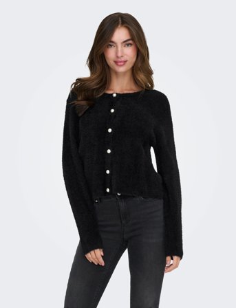 ONLY Onlpetra Ls Pearl O-Neck Cardi Cc Knt - Black - L