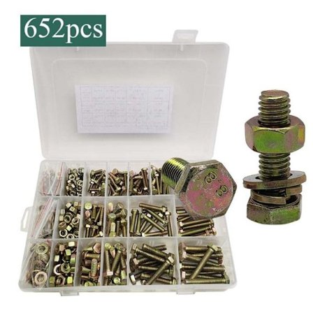 652 STK bolte og møtrikker sortimentssæt med flade skiver