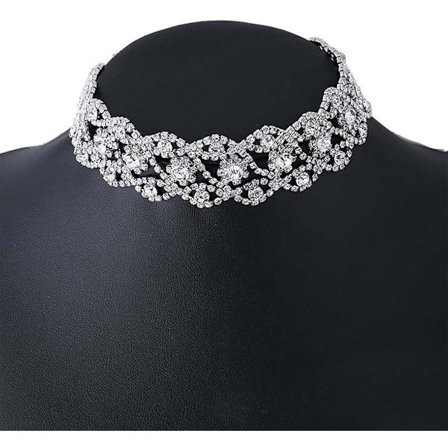 Glitterende Krystall Choker Halskjede - Sølv Rhinestone Choker Halskjede - Justerbart for Kvinner og Jenter