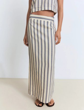 Mango Striped Linen Skirt - Beige - 36