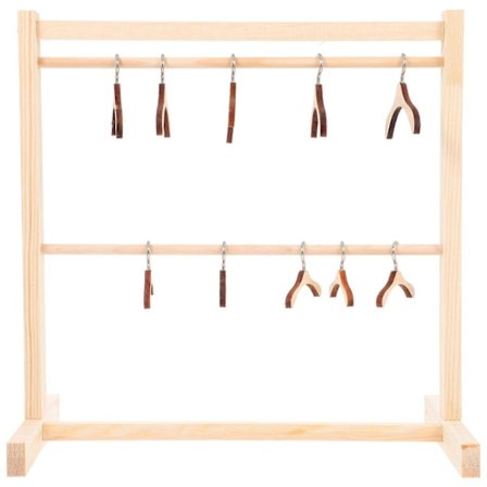 1 Sett Klesstativ i Tre med Kleshengere Dukke Klesstativ for Dukkehus