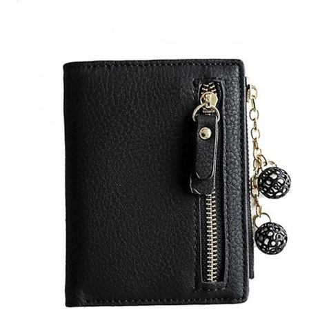 Dam Rfid Liten Bifold Läderplånbok Dam Mini Blixtlås Myntväska ID-kortficka, Slim Kompakt Tunn----Svart C