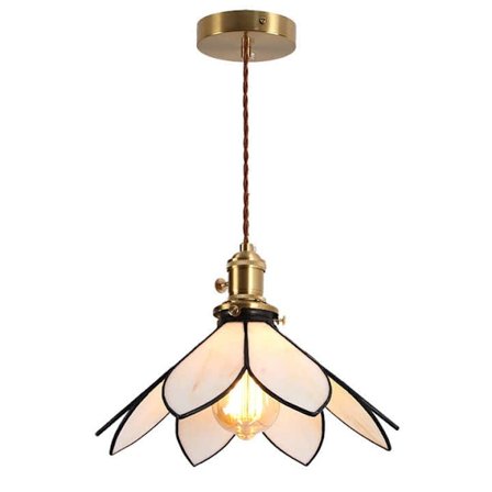 Kreativ minimalisme 12 tommers kunst pendellampe ensfarget Tiffany-stil blomst beige kremfarget glassmaleri moderne liten pendellampe takhenging