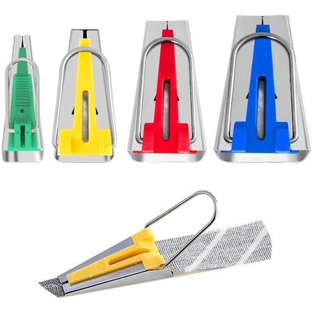 Skråbåndsredskaper, sy skråbånd, stoffstrimler i ulike størrelser for å lage bredde 6 mm 12 mm 18 mm 25 mm (pakke med 4)