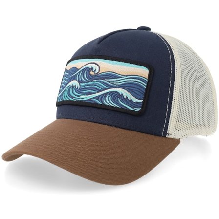 Wild Spirit - Blå trucker Kasket - Wave Wide Patch Navy/Khaki Trucker @ Hatstore