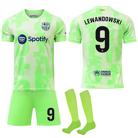 24-25 FC Barcelona Udebane 2 Trøje NR. 9 Lewandowski Trøjer Børn Voksen Fodboldudstyr med Sokker