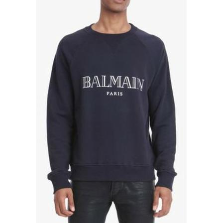 Balmain Sweatshirt With Laminated Logo Blå, Herre Sweatshirts