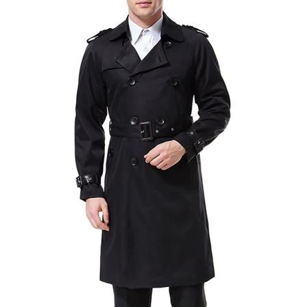 Dubbelknäppt trenchcoat för män Snygg Slim Fit medellångt bälte black xl