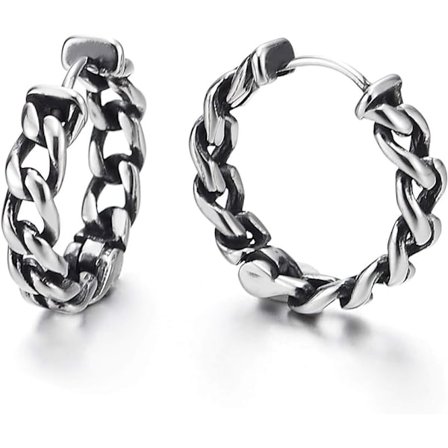 Par Tribal Vintage Curb Chain Wreath Hoop Örhängen för Män Kvinnor, Rostfritt Stål Huggie Örhänge Manschett Örhängen
