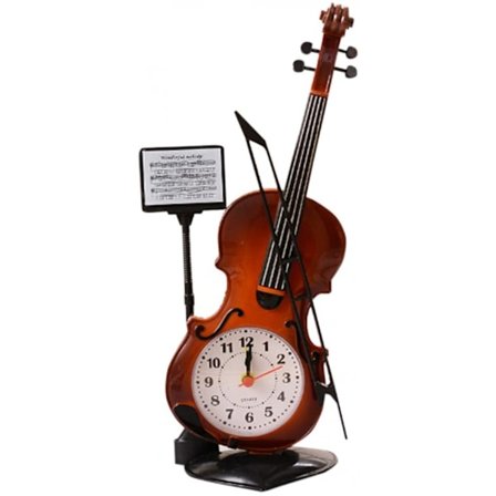 1 st Vintage Plast Fiol Kvarts Analog Alarmklocka Skrivbord Sängbord Kreativt Instrument Bordsur Klocka, Brun