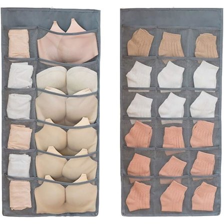 Kleshengeroppbevaring med Mesh-lommer og roterende metallkrok