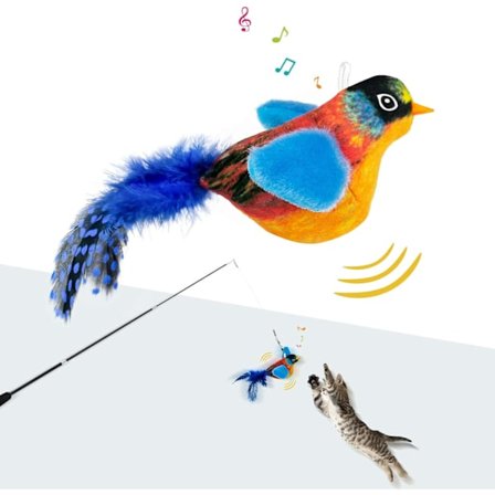 Fuglelegetøj til kat, med kattestav, ligner flyvende fugl, med fjer, interaktivt legetøj til katte, til killinger og indendørs træning