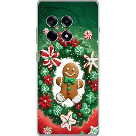 Kompatibelt Mobildeksel til OnePlus 12R Gingerbread Joy julemotiv med pepperkakemann og dekorert krans