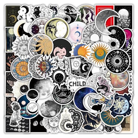60 st sol och måne planet klistermärken, svart gotisk astronomi himmelska dekaler för vattenflaska bärbar dator klippbok anteckningsböcker telefon 