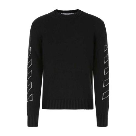 Off White, Round-neck Knitwear Zwart, Heren, Maat:S
