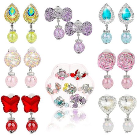 7 par clip-on øreringe til piger, ingen huller nødvendige, udklædning, legetøjsprinsesse, smykketilbehør til børn og piger