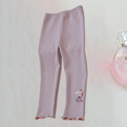 Enfärgad Fleecefodrad Elastisk Midja Skinny Långbyxa För Flickor