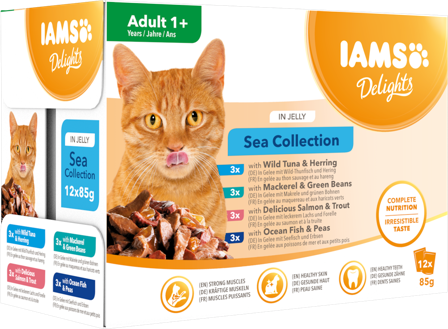 Iams - Cat Delights Jelly Multipack Sjø 12x85g - Katt - Kattefôr & kattemat - Våtfôr og våtmat - ZOO.no