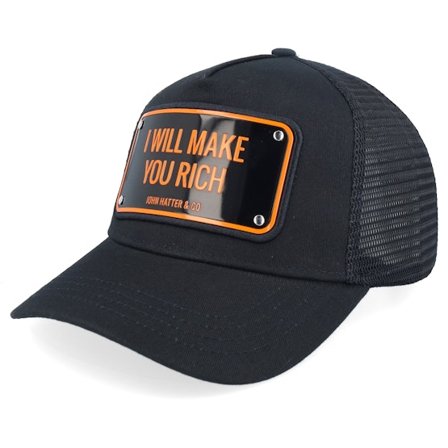 John Hatter & Co - Zwart trucker Cap - I Will Make You Rich Aluminium Plate Black A-Frame Trucker @ Hatstore