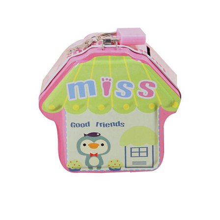 Spara pengar i tecknad liten husspargris i plåt