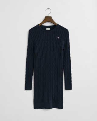 GANT - Tenåringsjentekjole i stretchbomull med kabelstrikket materiale til dame evening blue