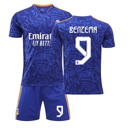 Real Madrid fotballskjorte borte NO.9 blå T-skjorte for barn