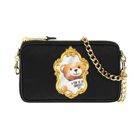 Moschino, Shoulder bag with logo Zwart, Dames, Maat:ONE Size,leer,print