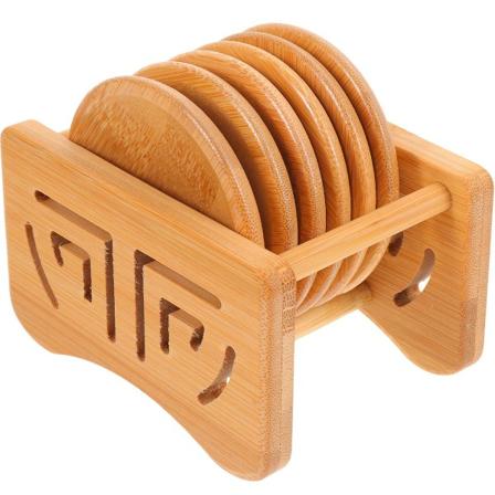 1 Set Bambusunderlägg för Hemmet, Bambustekoppsar, Värmeisolerande Underlägg med Ställ, 11x8CM Rack 11X8CM