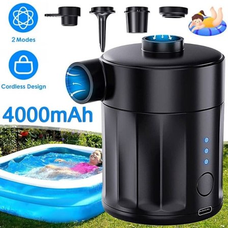 Elektrisk luftpumpe, bærbar 4000mAh elektrisk pumpe, oppblåsbar sengpumpe med 4 dyser