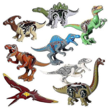 8 st Byggklossar med Dinosaurier från Hela Världen