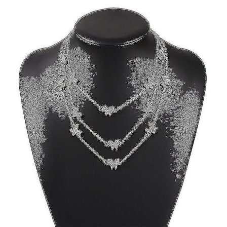 Europeisk og amerikansk stil sexy flerlags halskjede med legeringssommerfuglanheng, enkelt halskjede