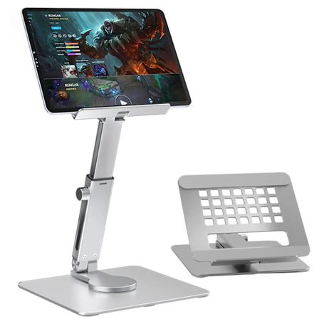 Aluminium Tablet Holder til Skrivebord Stand 360° Rotation Multi-Vinkel Justerbar Højde Foldbar iPad Tilbehør Holder~06383