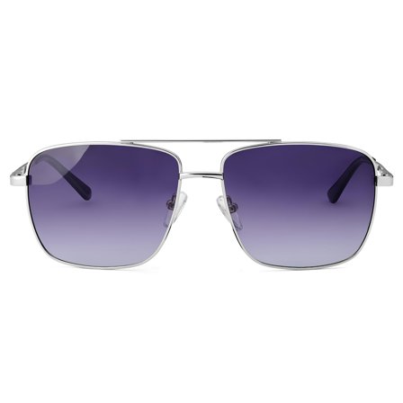 Polariserede Sølvfarvede & Sorte Gradient Square Aviator Solbriller til mænd - Aviator solbriller