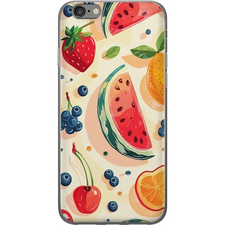 Kompatibel Mobilcover til Apple iPhone 6 Legesyg frugtillustration med vandmelon, citrus, jordbær, kirsebær og bær