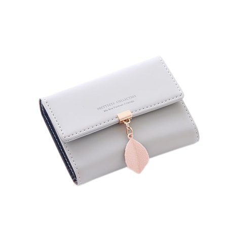 Pieni Naisten Lompakko RFID Tyttöjen Lompakko Nahka Vegan Lehti Ripustimella Kortinpidin Järjestäjä Vetoketjullinen Kolikkopussi, Harmaa
