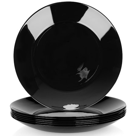 Svarte middagstallerkener i glass, 25,5 cm, sett med 6