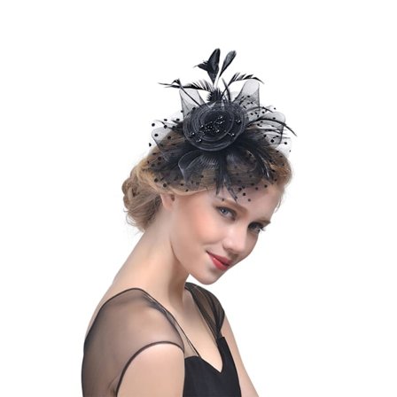 Fascinator Hat for Women Black Feather Mesh Tea Party Headband