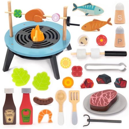 Børnelegetøj BBQ Sæt 45 Dele Grill Madgrøntsager Fisk Marshmallow Køkken Rollespil 3+ År_OF