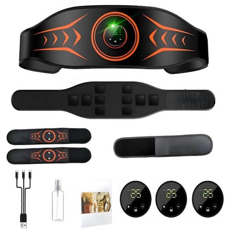 Muskeltoningsbälte för mag- och armövningar Svart och orange LED-indikator Justerbara midje- och handledsremmar