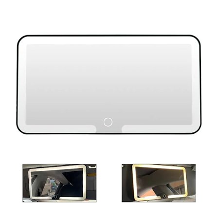 Sminkspegel för solskydd i bilen, svart med fyrkantig LED-belysning, 3 lägen, uppladdningsbar, perfekt för resor