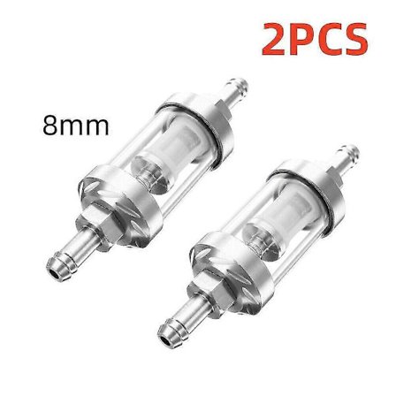 2x bensinfilter universal motorsykkel 8mm metall glassfilter drivstoffilter