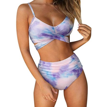 Dame Criss Cross Push Up Badedrakt Topper Magekontroll Halter Bikini Høy Livet Badetøy Todelt