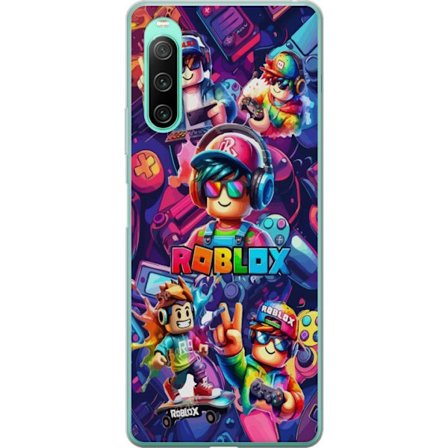 Kompatibel Mobilcover til Sony Sony Xperia 10 IV Farverig Roblox gaming gruppe med hovedtelefoner, controllere og neonfarver perfekt til børn og gami