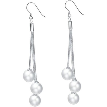 Långa Damörhängen 925 Sterling Silver Pärlörhängen Sten Bröllopsörhängen