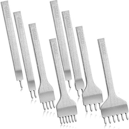 Set med 8 Lädersaxar - 4 mm 1/2/4/6 Tänder och 6 mm 1/2/4/6 Lädernålar - Diamantmetall DIY-kit för Snörning och Sömnad.