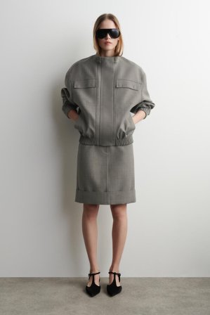 COS Frauen Bleistiftrock Aus Woll Mix Mit Umschlag in Beige