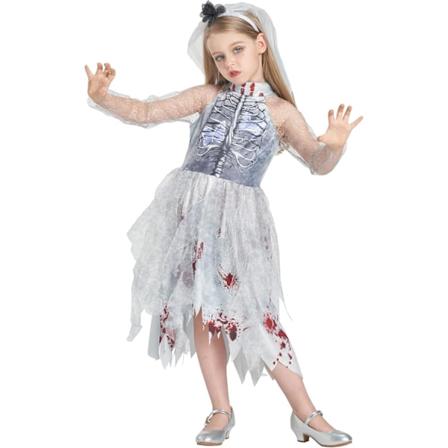 Zombie Halloween-kostyme, jenter gutter kvinner cheerleader videregående skole fange brud sykepleier store barn fantasiantrekk Blood Bride 4-6 ans