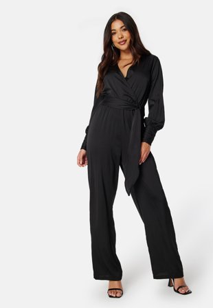 BUBBLEROOM Gitty Structured Satin Jumpsuit Black Klær