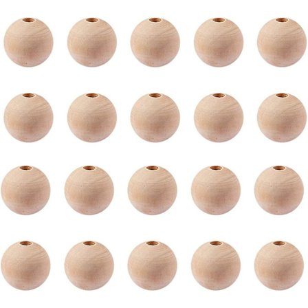 50 30mm (1,2 tum) naturliga oavslutade runda träkulor lösa pärlor DIY smyckestillverkning
